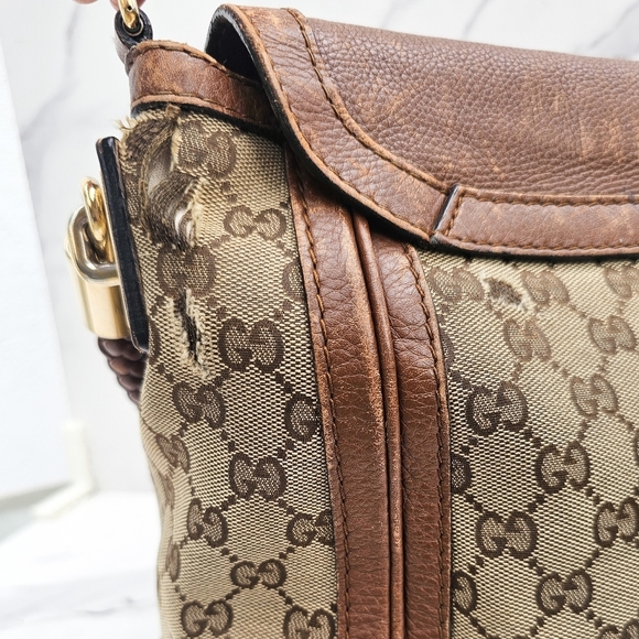 GUCCI Vintage Bella Canvas Hobo Bag With Leather Trim & Braided Strap - Picture 6 of 16